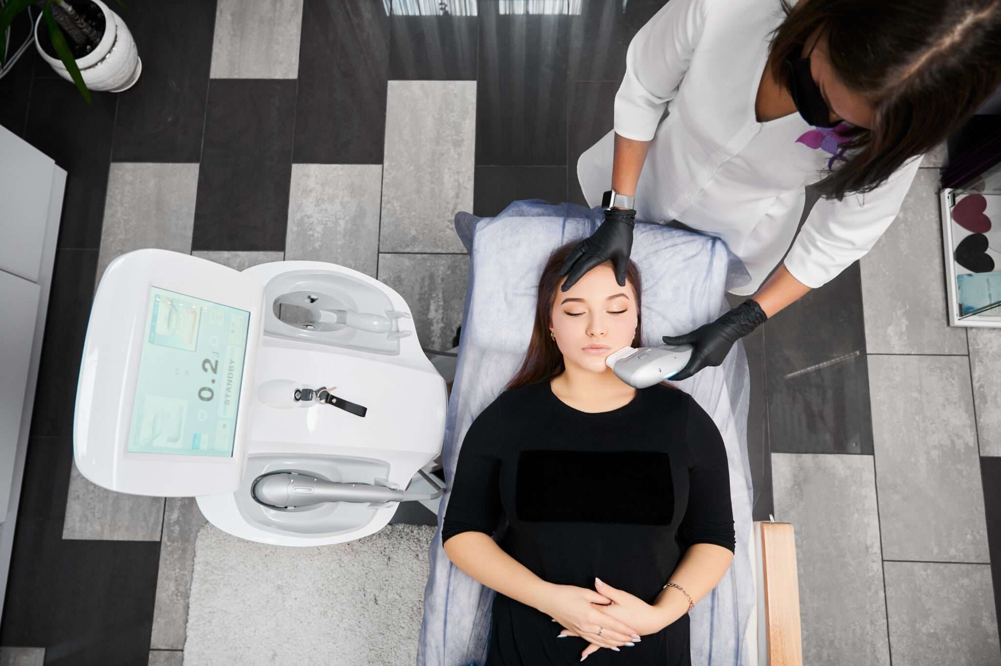 Modern RF skin remodeling treatment being performed in a clinic