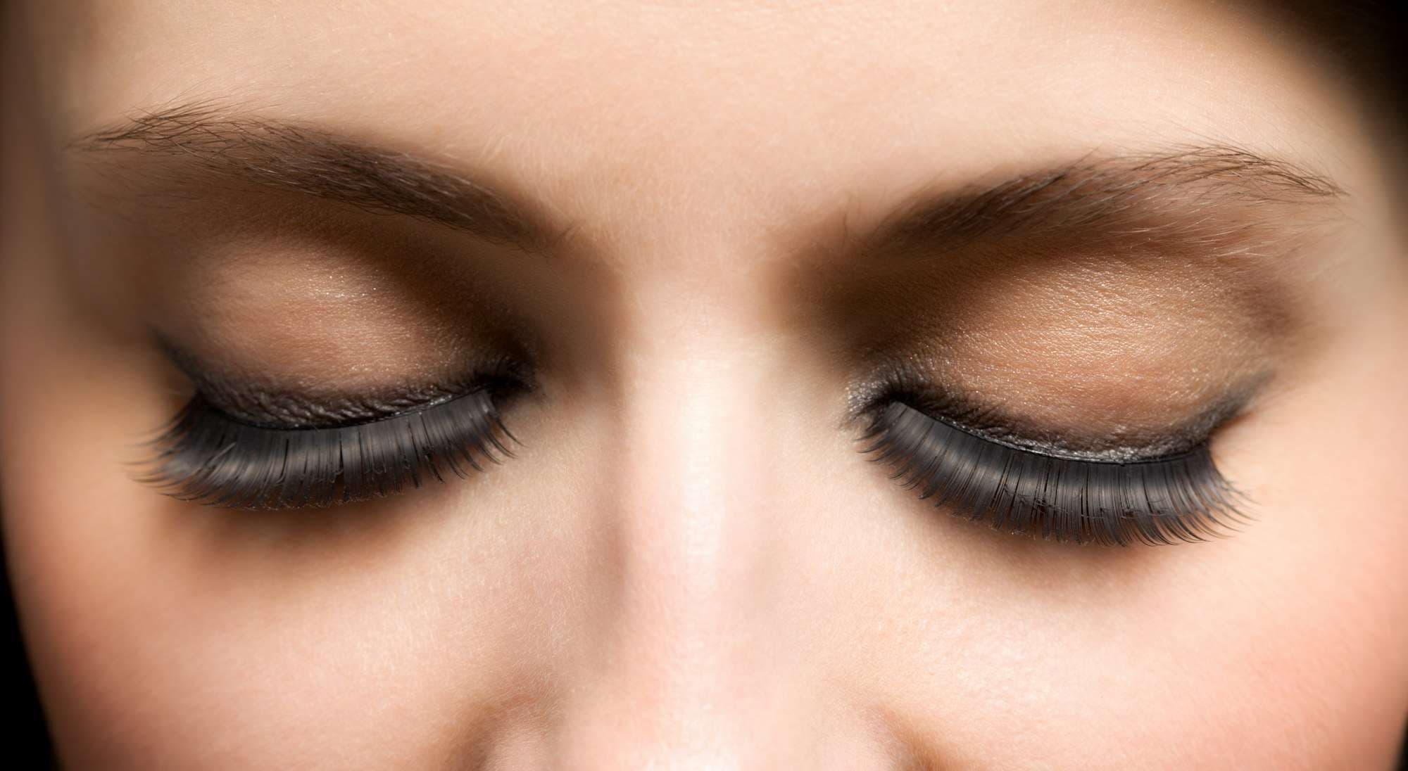 Close-up of beautiful long eyelash extensions